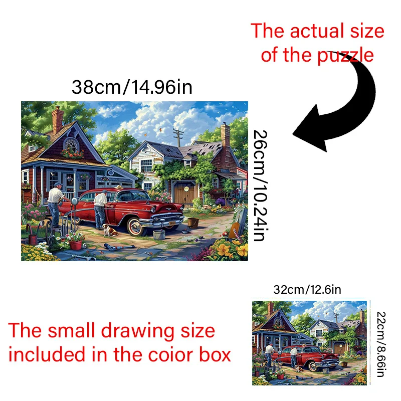 Una scatola da 1000 mini puzzle per adulti con design rosso per auto retrò: resistente ai graffi, ad alta difficoltà, adatto per adulti, famiglia