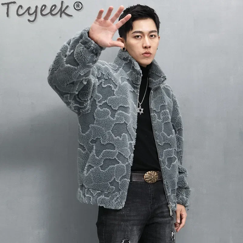 Tcyeek Real Fur Coat Men Winter Warm Men's Clothing Short Sheep Shearing Coats New Stand Loose Fur Jackets Chaquetas Hombre LM