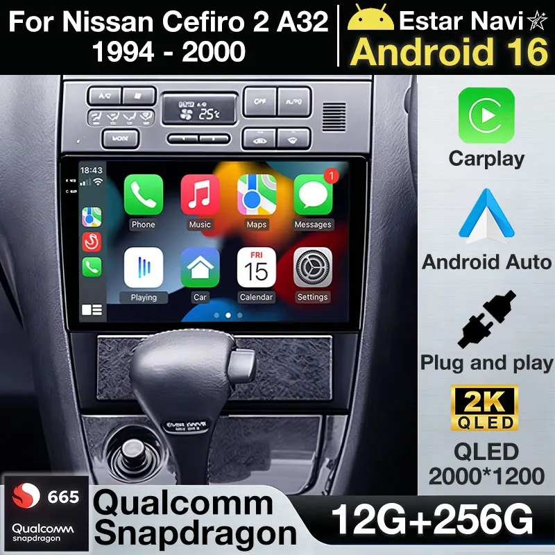 Android 16 Wireless Carplay For Nissan Cefiro 2 A32 1994 - 2000 GPS Multimedia Player Navi Head Unit Stereo Car Radio 5G WIFI BT
