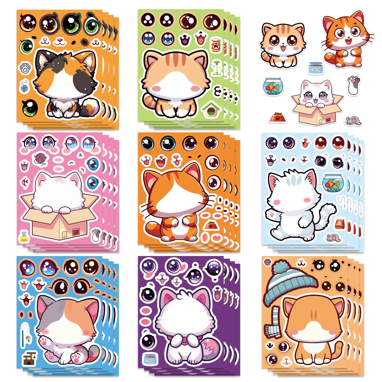Paquete de 8 pegatinas de rompecabezas de cara de gato adorables, decoraciones impermeables para cuaderno, papelería para estudiantes, calcomanías de Idea de regalo para Festival