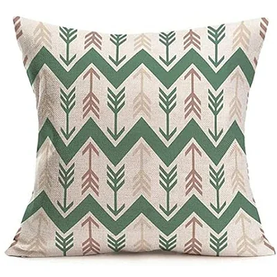 Linen Throw Pillowcase Home Green Geometric Wavy Arrow Design Home Decoration Cushion Cover Square Pillowcase