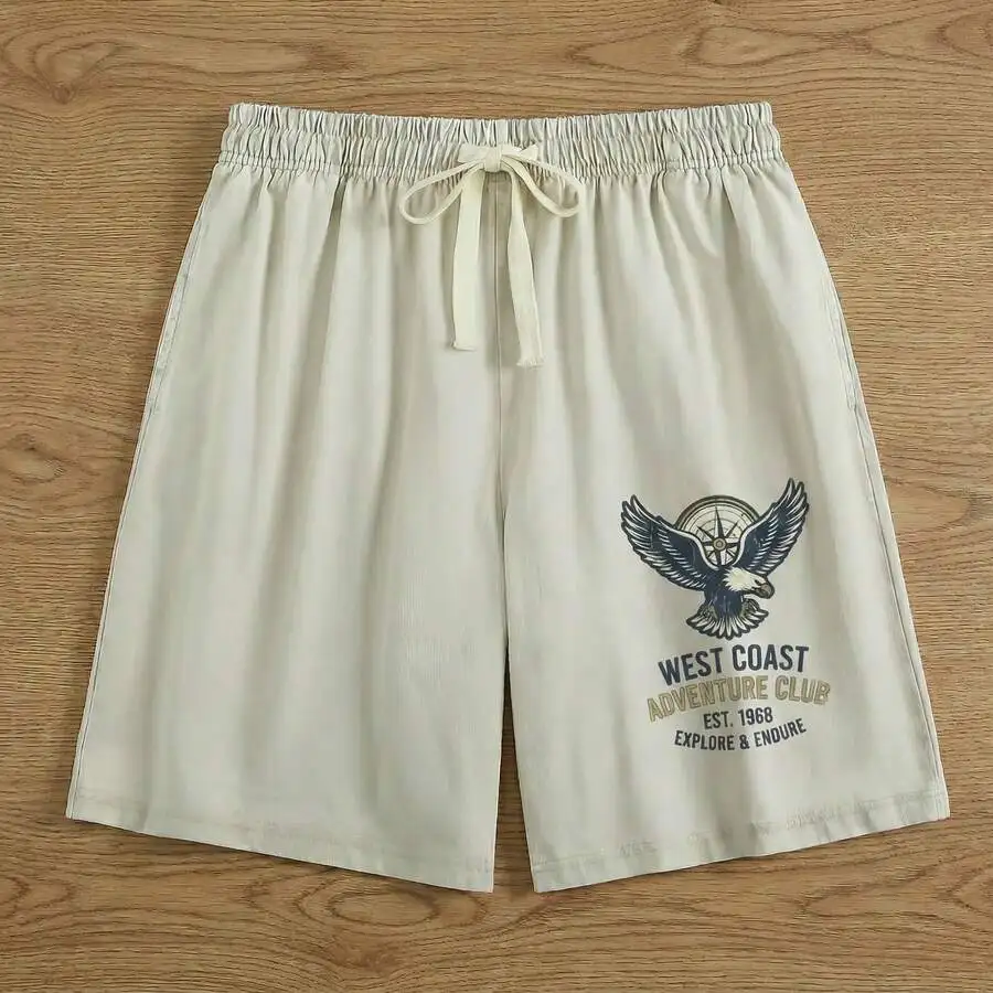 

Mens Vintage Washed Cotton Printed Shorts With Drawstring Waist Relaxed Fit Casual Summer Wear