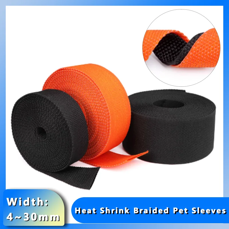 

Size 4~30mm Diameter Durable Wire Insulation Sheath for Automotive Wiring, Black Orange 2:1 Heat Shrink Braided PET Sleeving
