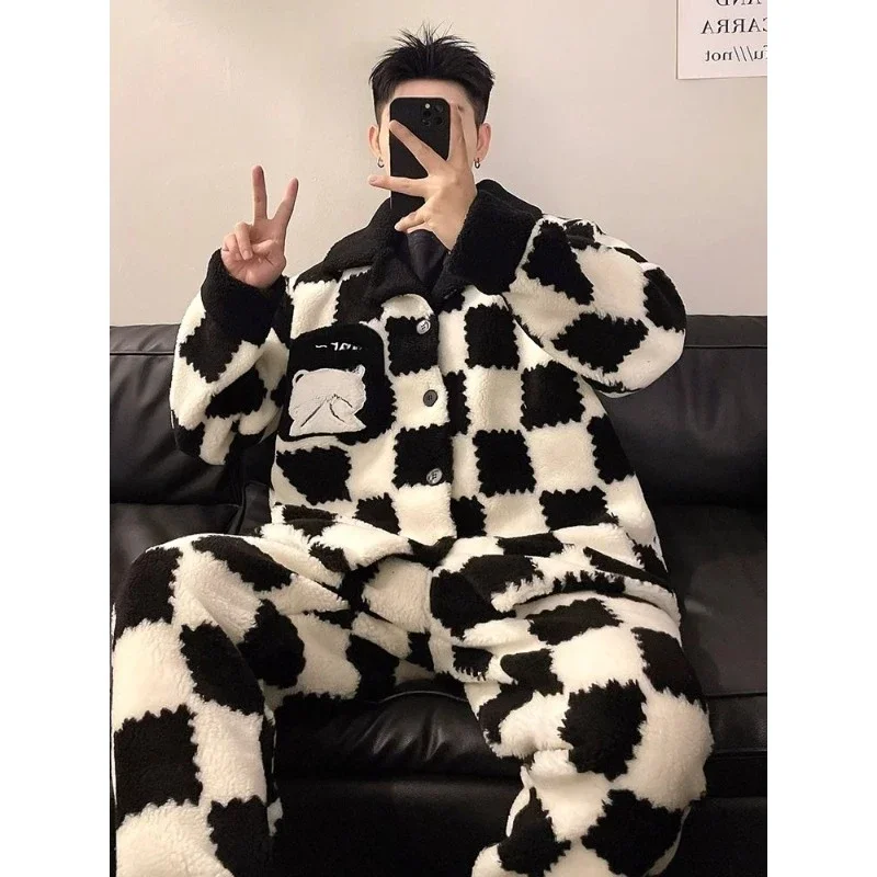 Pajamas Gentleman Autumn and Winter Coral Fleece Intensification Winter Fleecing New Style Flannel Loungewear Set Men Pajamas