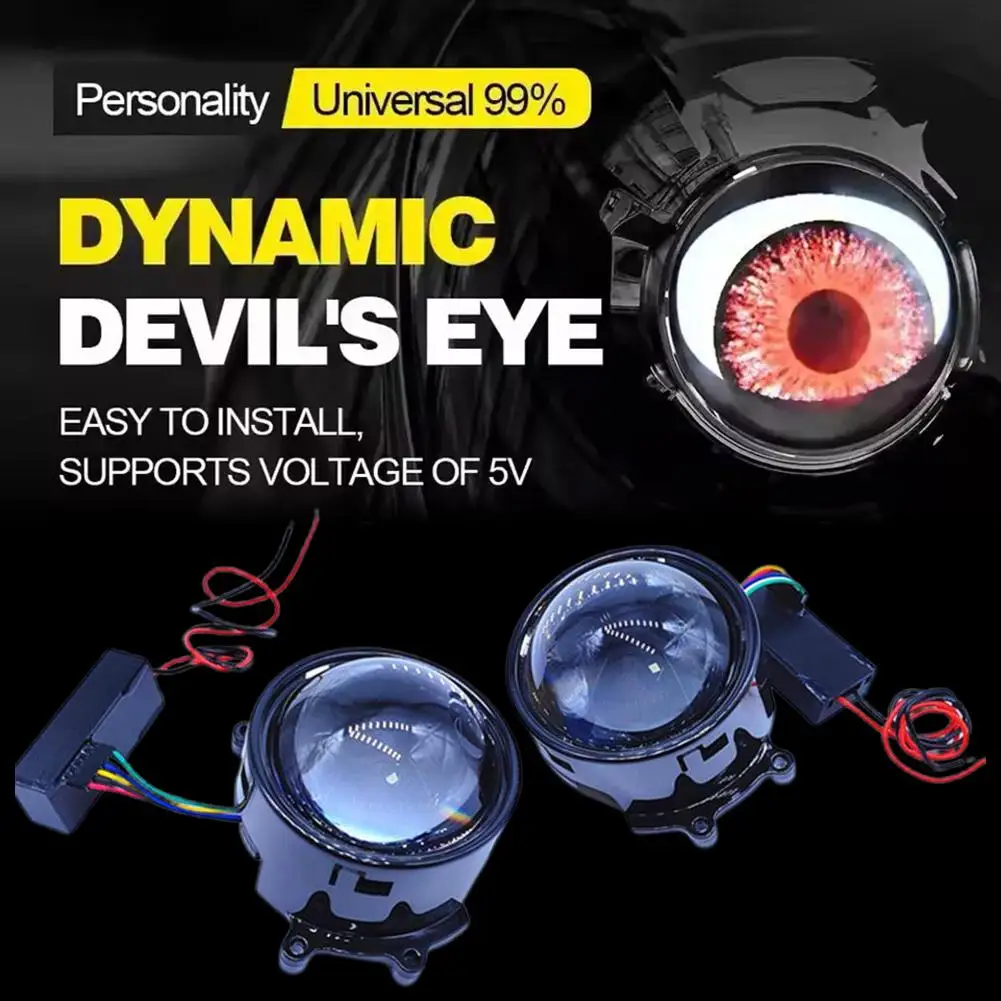 New Dynamic 3 Inch Devil Eyes LED Lens Lights Car Headlights Assembly Modified Eagle Eye Light  For 12v Car Auto Accessories