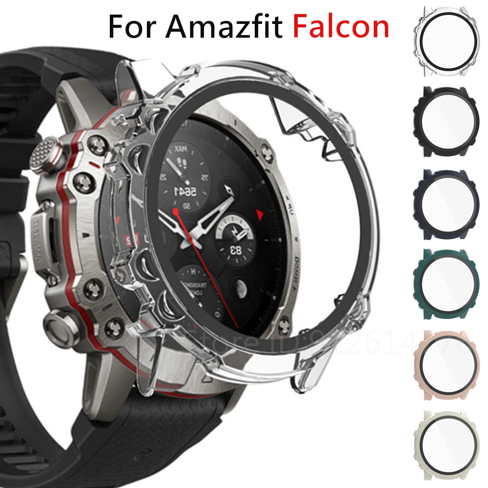 حافظة واقية لساعة Amazfit Falcon الذكية ممتص للصدمات PC + غطاء واقي للشاشة من الزجاج المقسى لـ Huami Amazfit Falcon