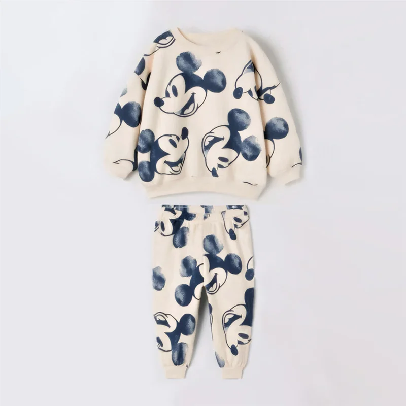 2024 Cute Mickey Mouse Ragazzi Ragazze Set Bambino Cotone Girocollo Pullover Top + Pantalone Bambini Tute per bambini per 0-4 anni