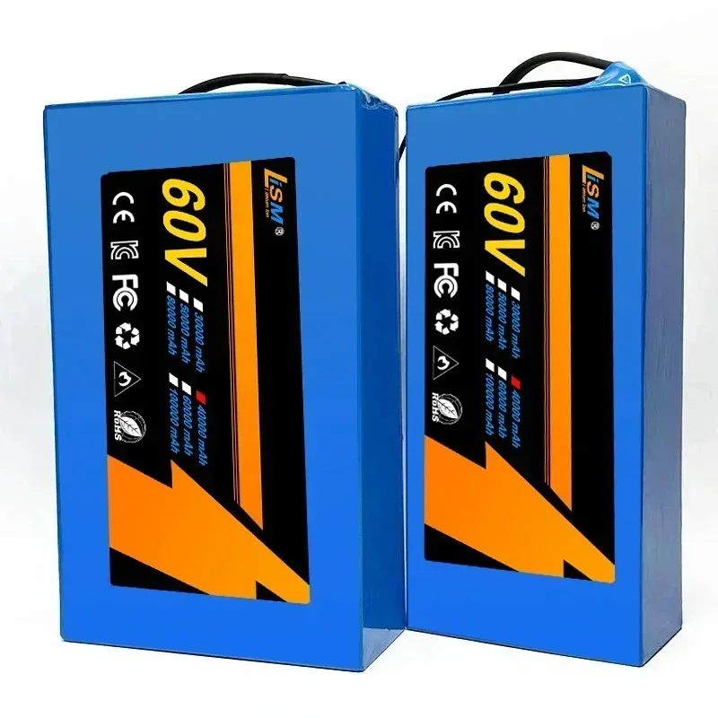 Batteria agli ioni di litio 60V 40Ah 16S6P 18650 Batterie per elettroutensili da 2500 W Batterie di backup per esterni + caricabatterie da 67,2 V