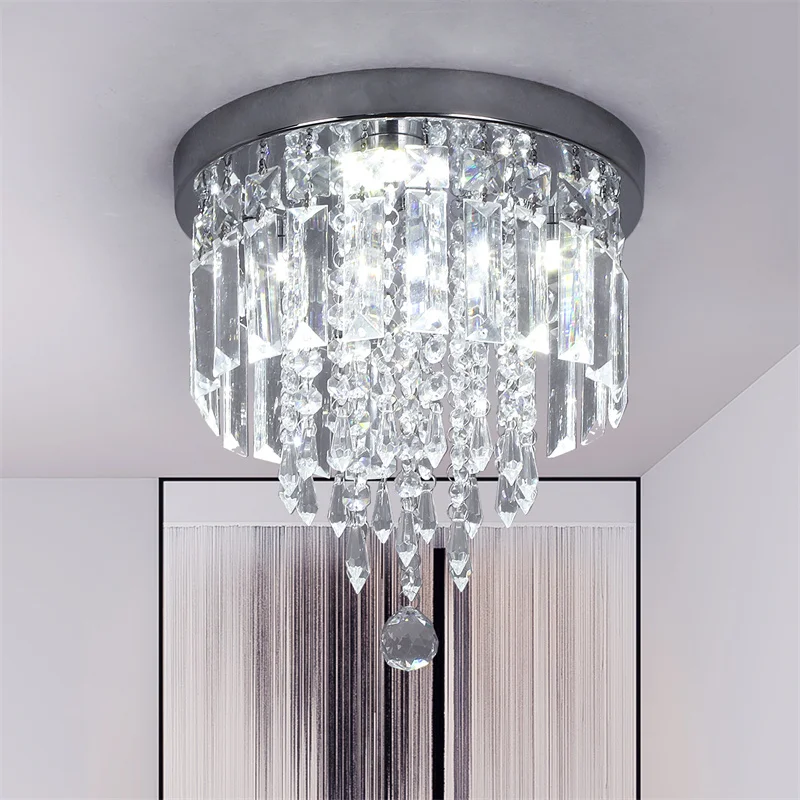 Indoor Crystal Ceiling Lamp Flush Mount Modren Led Chandelier Fixtures For Hallway Bedroom Dining Room Stainless Steel Lustres