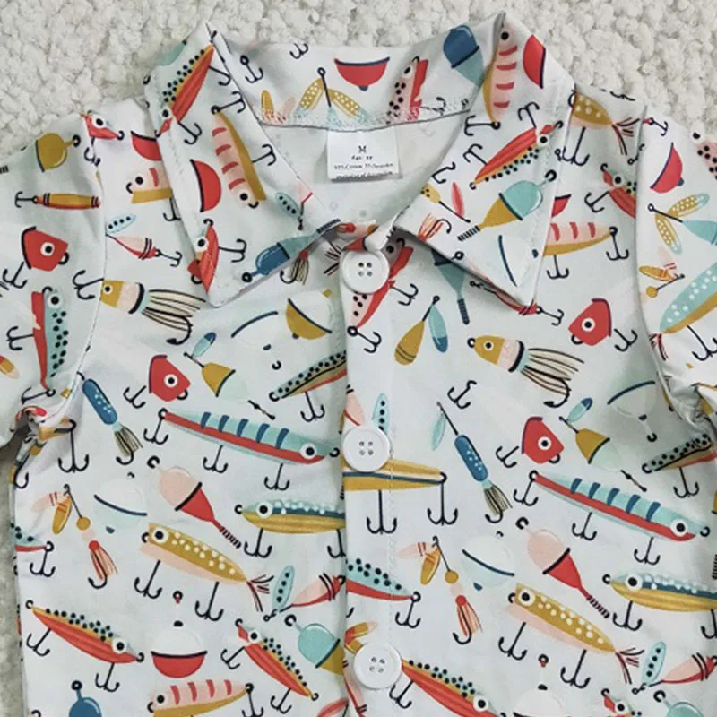 New Summer Fashion Baby Boys Colorful Fish Print Button-up Short Sleeve Shirt Boutique Wholesale Kids Children Clothing Top