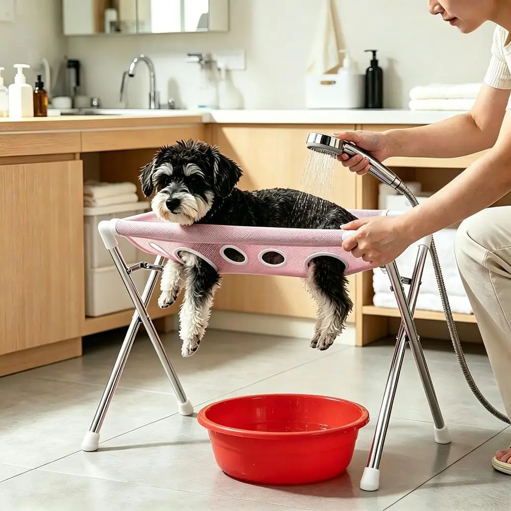 Faltbarer Hunde-Bade- und Pflegehocker, Hängematte für Hunde und Katzen, Hilfsmittel zum Schneiden der Krallen, Netz-Bade- und Trockentisch für kleine Haustiere. – Detail 4