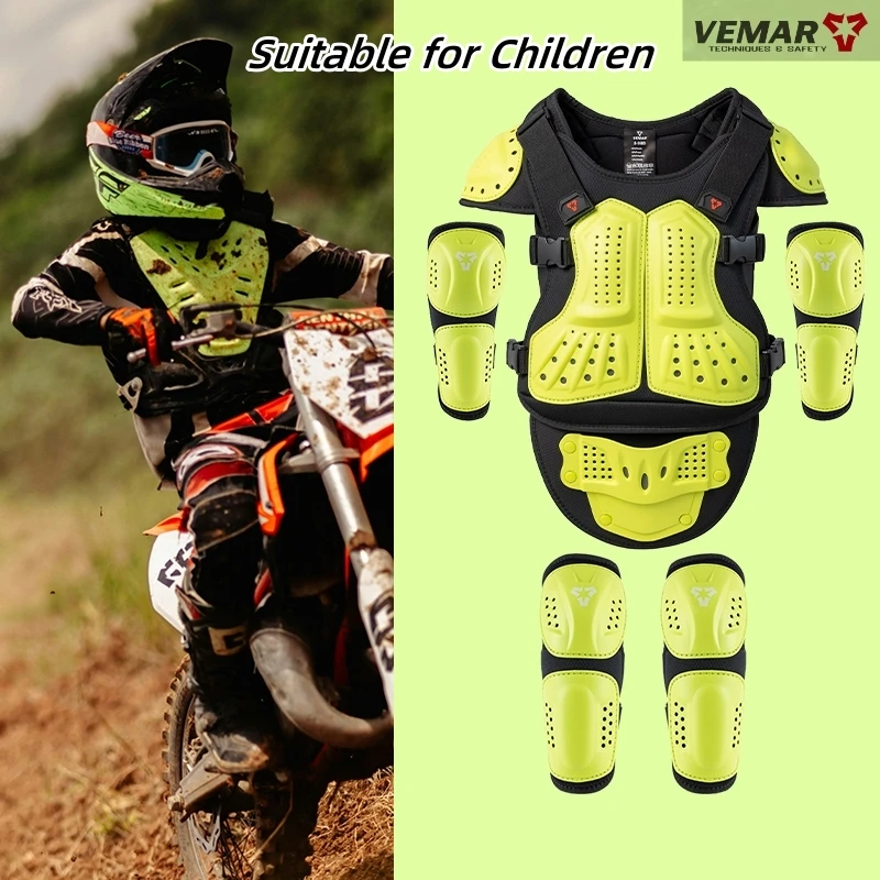 VEMAR﻿ Children Motocross Cycling Protective Gear/Motorcycle Riding Elbow Guard Knee Pads/Kids Back Vest Chest Spine Body Armor