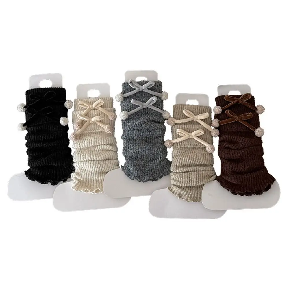 

Solid Color Lolita Leg Warmers Bowknot Decoration Thickened Knitted Foot Cover Warm Foot Cover Crochet Socks Casual Outfit