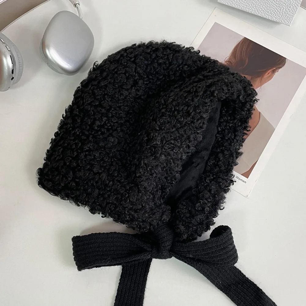 甘い厚みのある耳保護帽子バラクラバ防風ラムウールキャップ韓国スタイル無地冬ぬいぐるみビーニーサイクリング