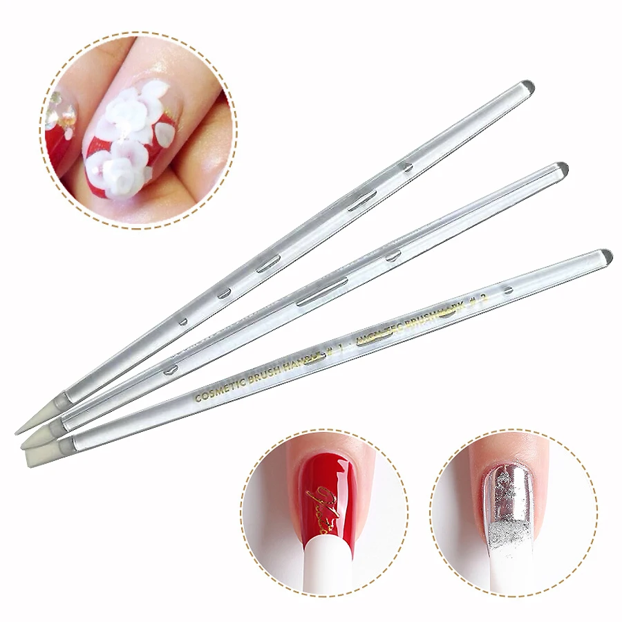 3 Pcs Nail Art Brush Pen Silicone Head Carving Emboss Shaping Hollow Sculpture Acrylic Manicure Dotting Tools