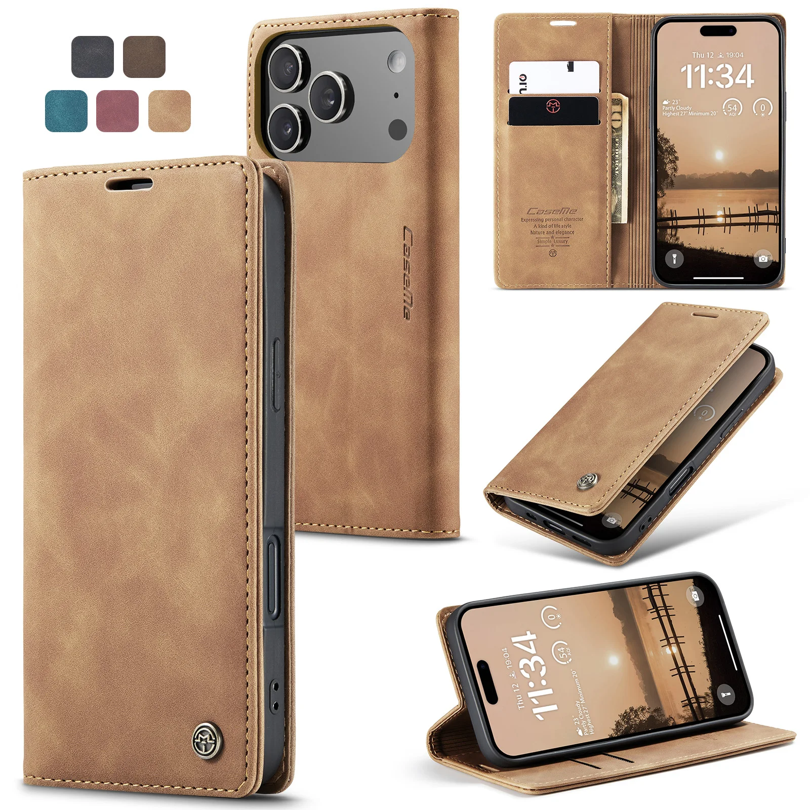 

Роскошный ретро-чехол для Apple iPhone 17 Pro с несколькими слотами для карт и подставкой, чехол для телефона 17 Pro Max 17Air 16e, кожаный кошелек