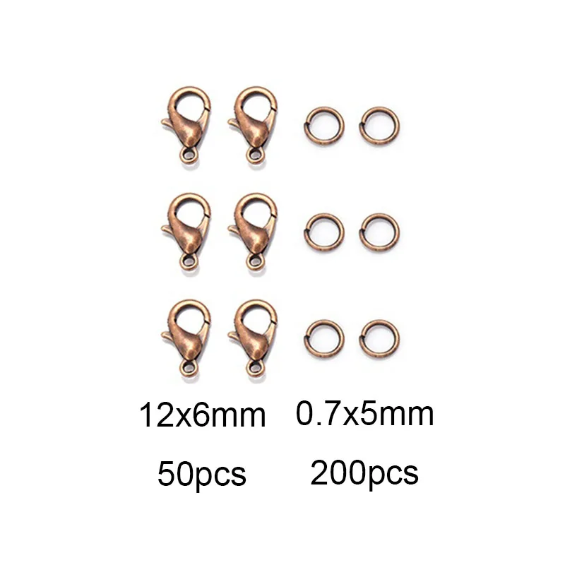 8 Farben 200 Stück offene Biegeringe + 50 Stück Karabinerverschlüsse Haken Verbinder Schmuckherstellung DIY Armband Halskette Schmuckzubehör Kit