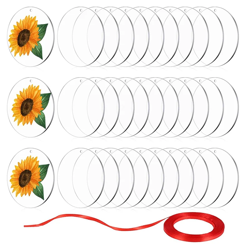 

30 шт., прозрачные круглые акриловые заготовки, 2,5 дюйма, с отверстием