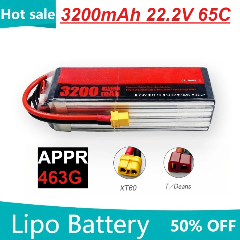

Replacement 3200mAh 6S 22.2V 65C LiPo Battery for RC Quadcopter Helicopter FPV Racing Drone Spare Parts Rechargeable Battery