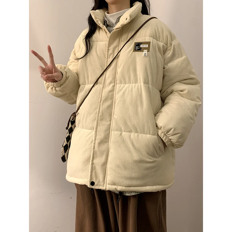 

2023 Winter New Cotton Coat Loose and Thickened Student Cotton Coat Corduroy Standing Collar Fashion Top