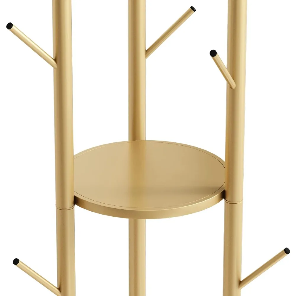 Freestanding Gold Metal Coat Rack, Modern Hall Tree Stand for Hats, Scarves, Bags, Stylish Storage Solution