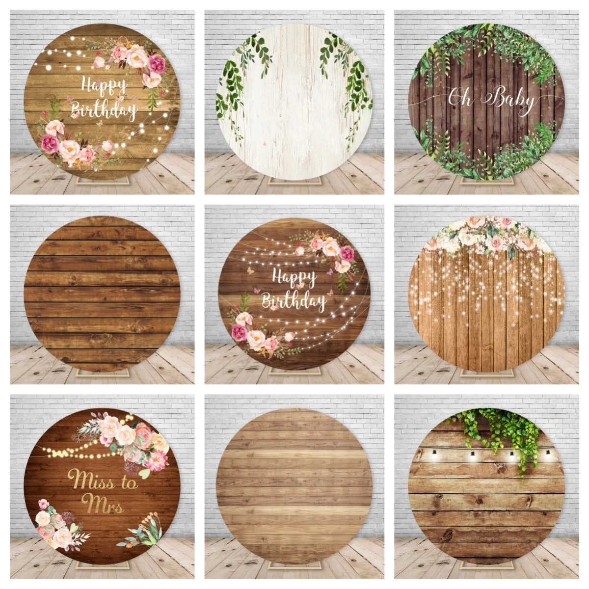 Custom Background Round Elasticity Miss To Mrs Flower Plank Party Backdrops Children\'s Birthday Decoration Baby Shower Photozone