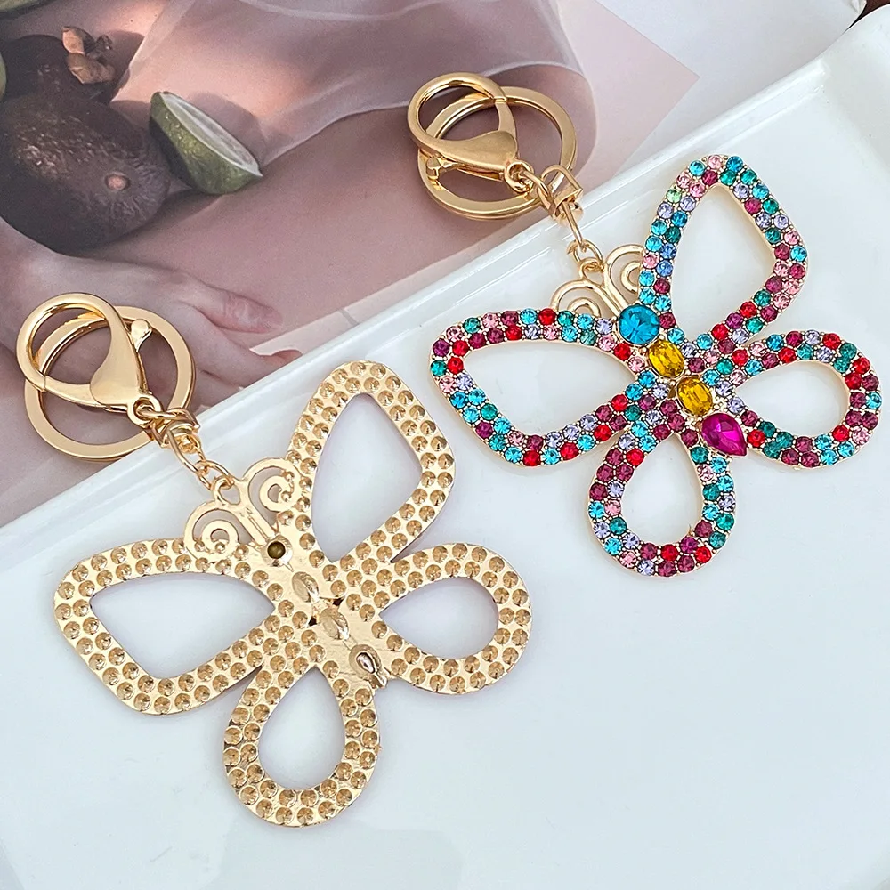 1pc Rhinestone Butterfly Keychain Cute Hollow Metal Key Ring Purse Bag Backpack Car Charm Earphone Accessory, Gift For Mom