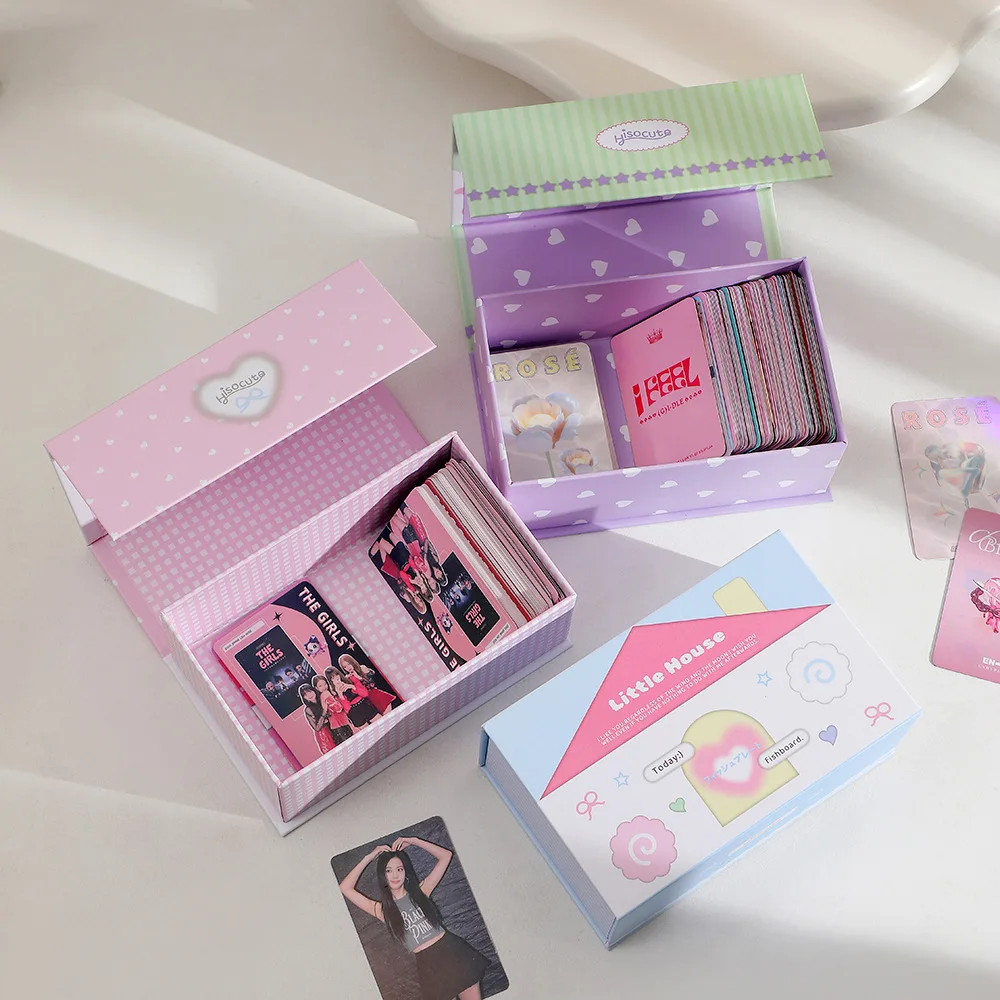 MINKYS Kawaii 3 inch House Series Kpop Photocards Toploader Collect Box Small Cards Storage Box Classification Box Stationery