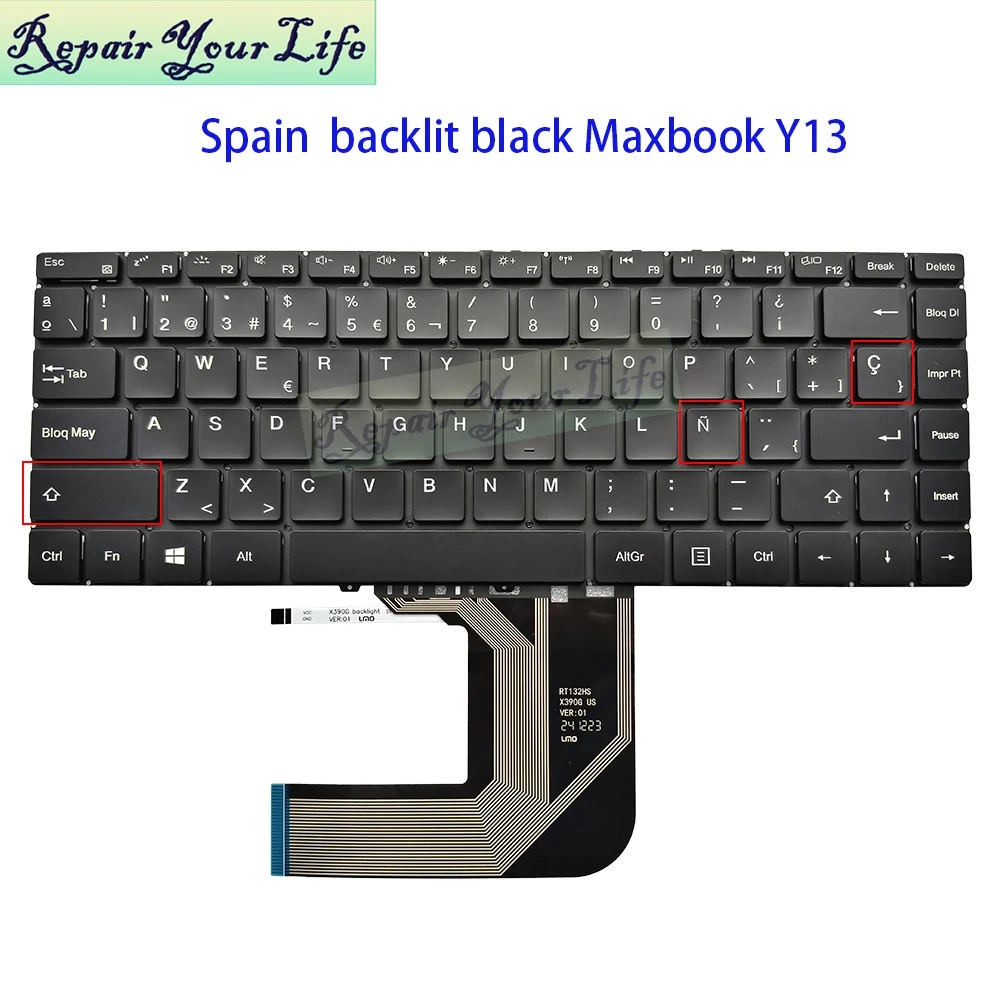 Spanish Backlit Keyboard For BMAX Y13 MaxBook Y13 MB30010010 RT132HS Notebook SP/ES Spain Latin Keyboards Silver Black Keycaps