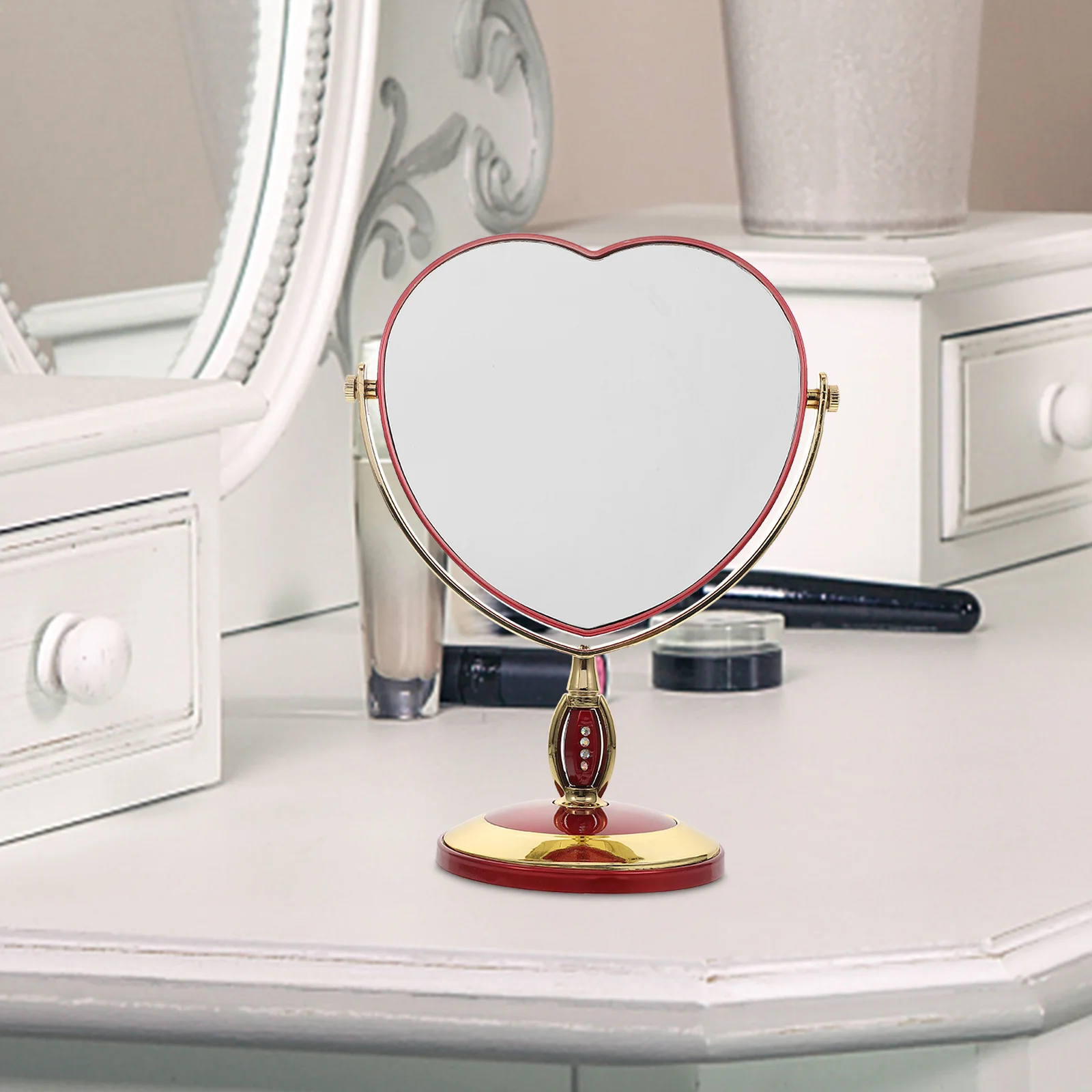 

1Pcs Heart Modeling Makeup Mirror Fine Workmanship Simple Stylish Stand Up Mirror for Home Gift Female Grooming Essential