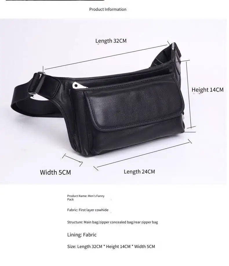 Genuine Leather Waist Bag Top-Grain Cowhide Crossbody Chest Pack for Phone, Sports & Daily Use