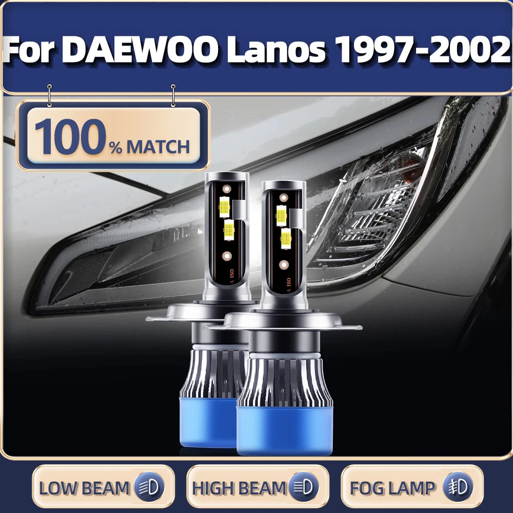 2Pcs H4 LED Headlight 120W Canbus Car Headlamps 12V Auto Lamp Bulb 6000K White For DAEWOO Lanos 1997 1998 1999 2000 2001 2002