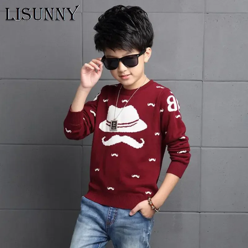 2024 Spring Autumn Winter England Kids Boy Sweater Jumper Children Clothing Baby Beard Hat Jacquard Cotton Boys Pullover 2T-8T