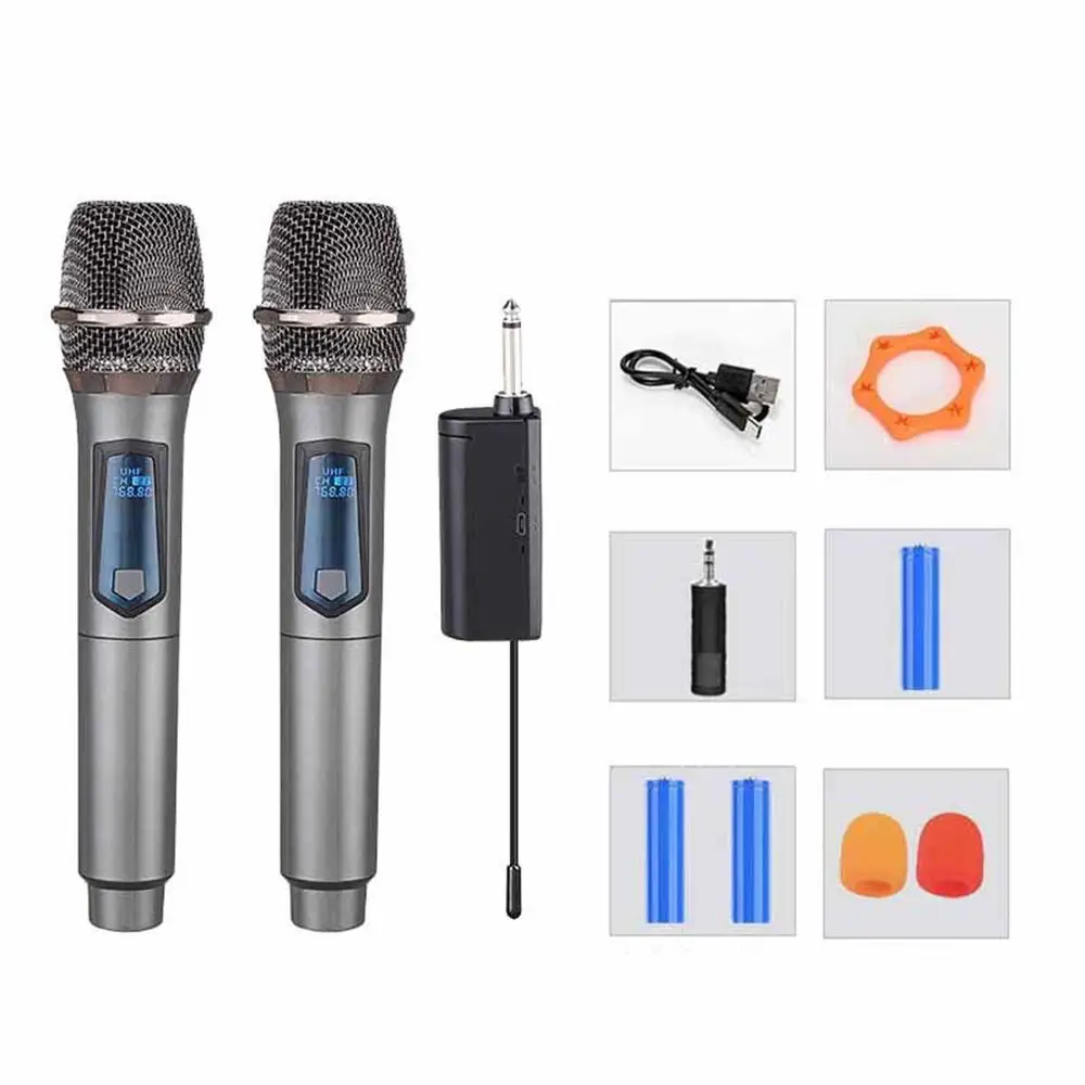 

Wireless Microphone Kit With Rechargeable Lithium Battery Receiver For Karaoke Party Home Meeting Performance W68