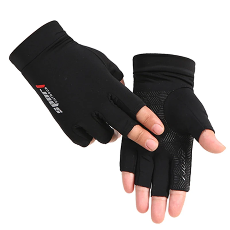 Guantes de medio dedo transpirables de seda de hielo, antideslizantes, para pantalla táctil de bicicleta