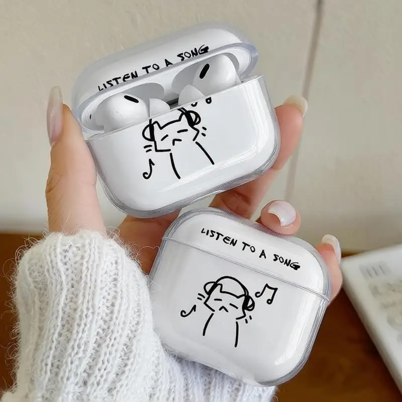 

Minimalist Music Cartoon Cat Earphone Case for Airpods 4th 3rd 2 Pro 3 2 Cover for Airpod 2 1 Protective Accessorie Shell Fundas