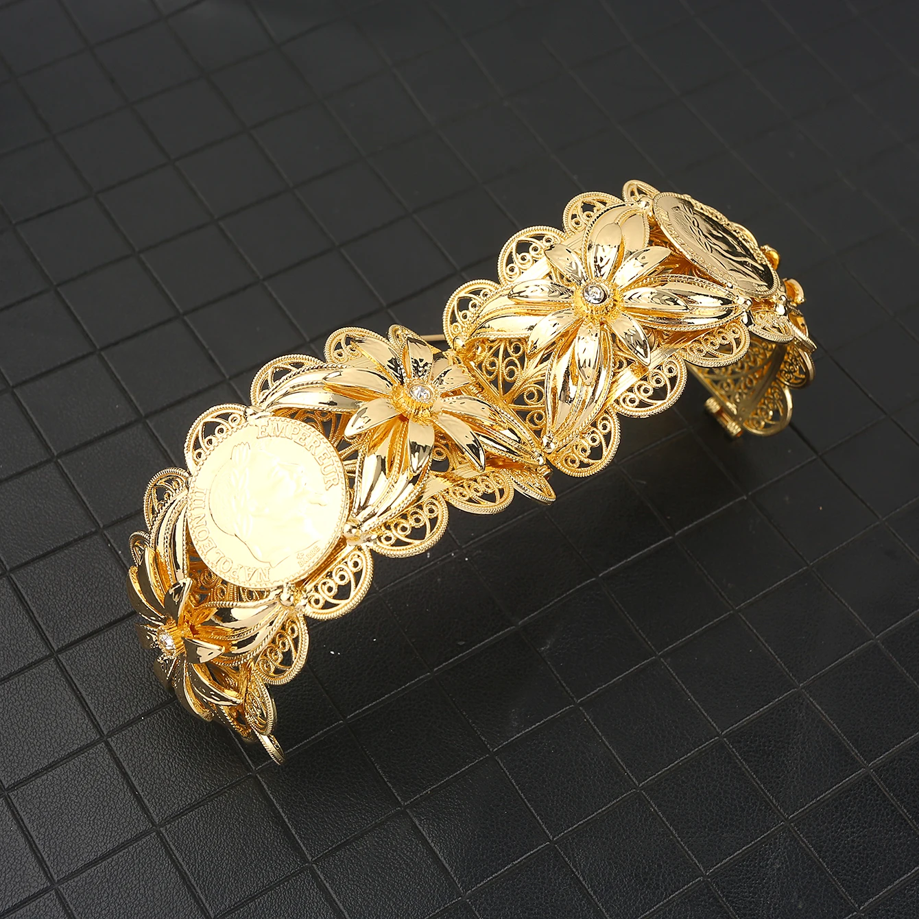 Grand bracelet plaqué or pour femme, style arabe Dubaï, pièce de monnaie Napoléon, bijoux de luxe, accessoires de mode