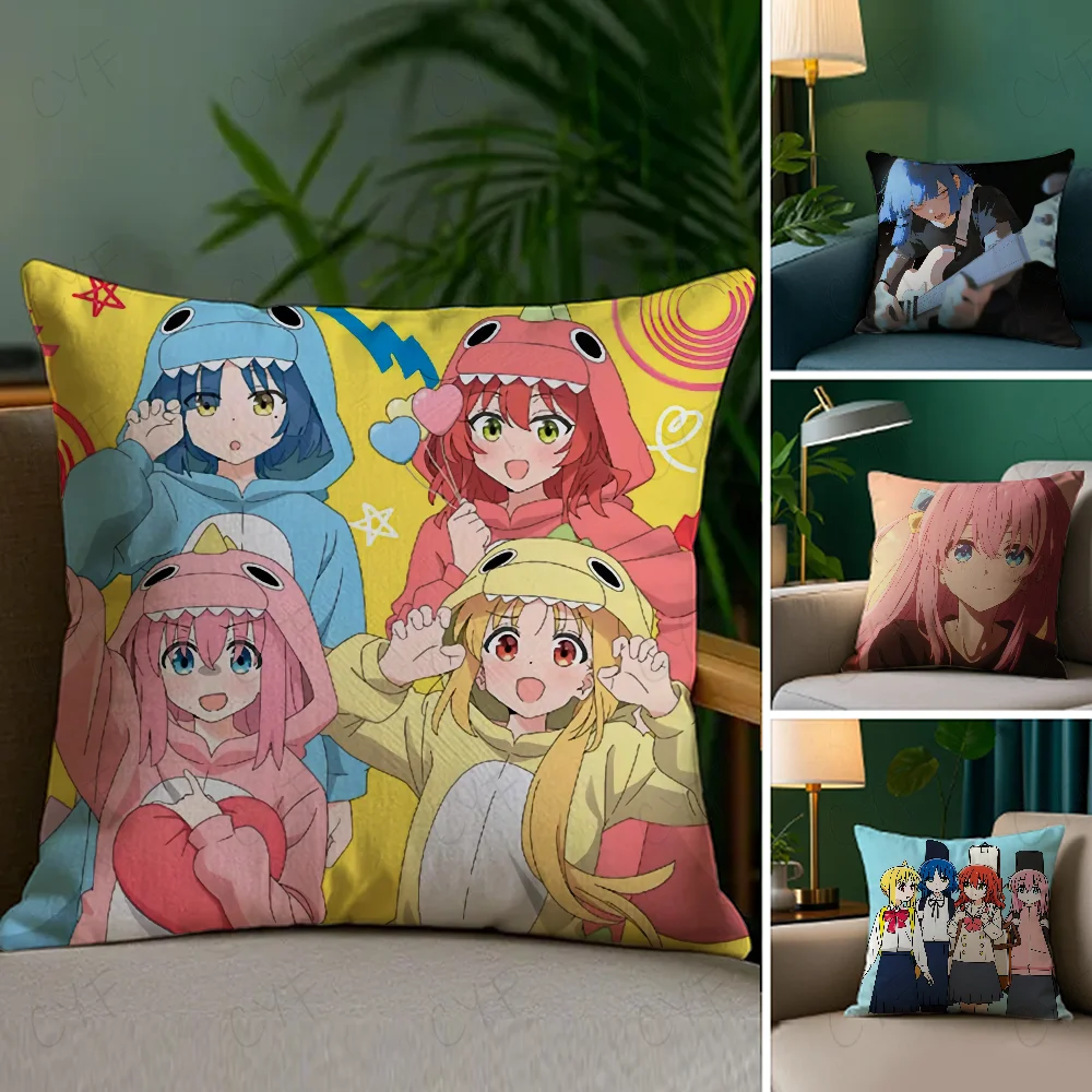 

Anime Singer B-Bocchi The Rock Cartoon Pillow Case Anti-dustmite Pillowcase Invisible zipper silky short plush Sofa cushion cove