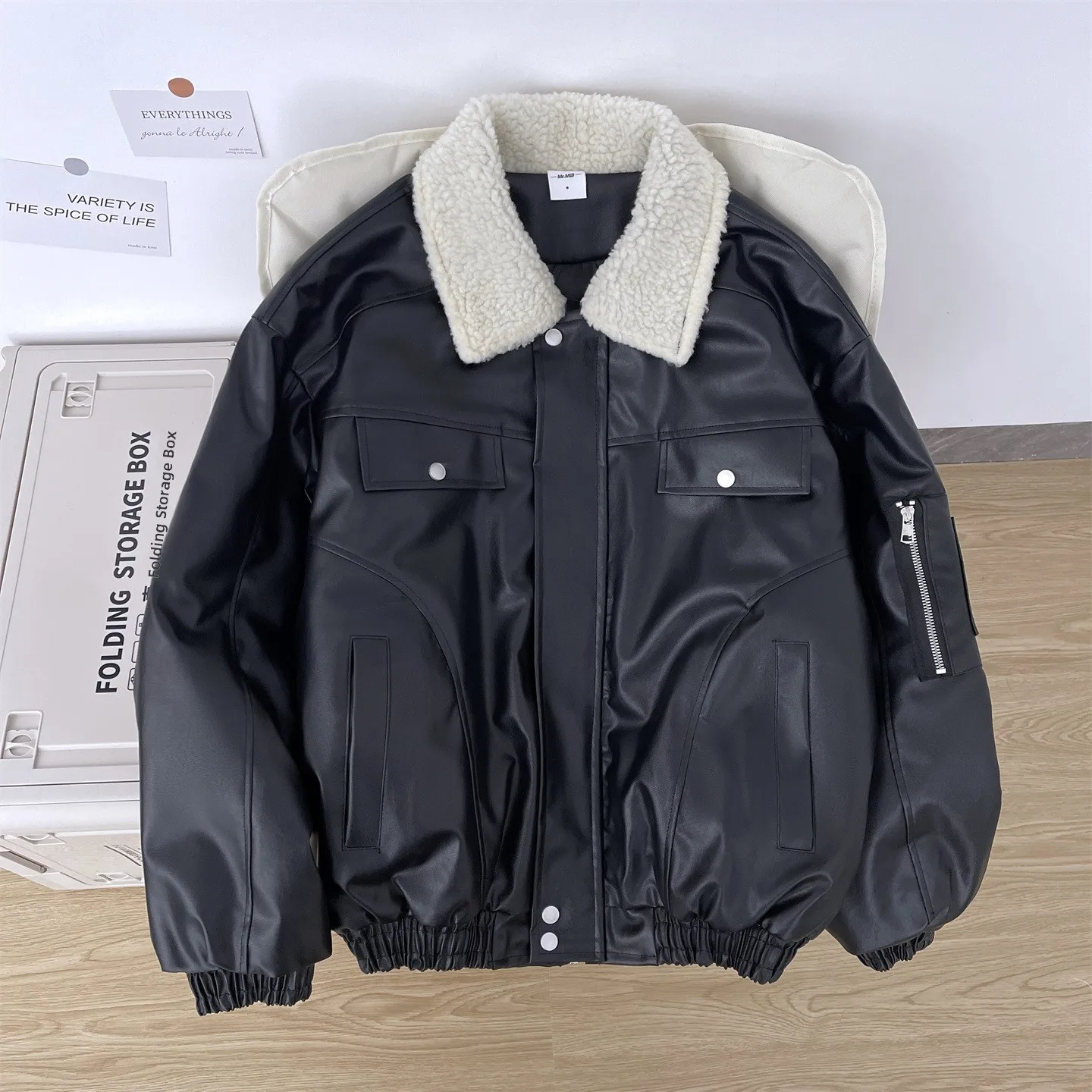 

Ретро американская искусственная кожа ягненка лоскутный воротник свободная мужская хлопковая куртка модная брендовая мотоциклетная хлопковая куртка верхняя одежда