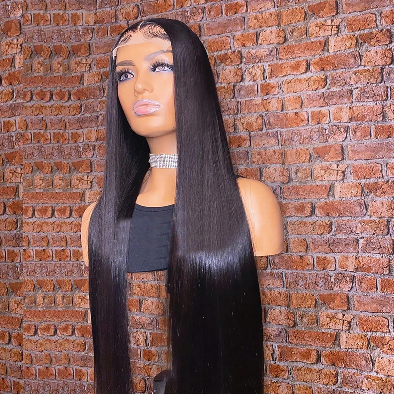 Long Soft 26Inch 180Density Natural Black Straight Lace Front Wig For Women BabyHair Heat Resistant Preplucked Daily Glueless