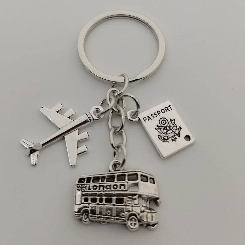 New best-selling British London bus airplane camera accessories Keychain DIY handmade alloy car bag pendant Keychain