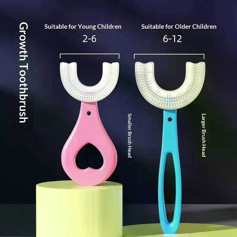 U Shaped Toothbrush Food Grade Silicone Bristles Full Teeth Coverage For 2 To 12 Years Old Children Oral Care Kids