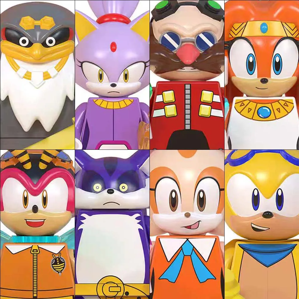 8-teiliges Set Anime-Spiele Igel Sonic Bausteine Mini-Actionfiguren Puzzle-Modell Puppe Ornament Zusammenbau-Spielzeug Geburtstagsgeschenke