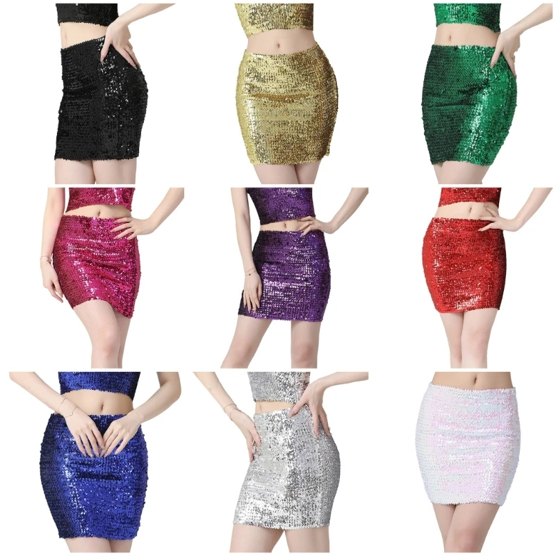 

Womens Sparkles Sequins Skirt Sexy Highs Waist Bodycon Mini Skirt Casual Sexy Short Wrap Skirt Raves Party Clubwears