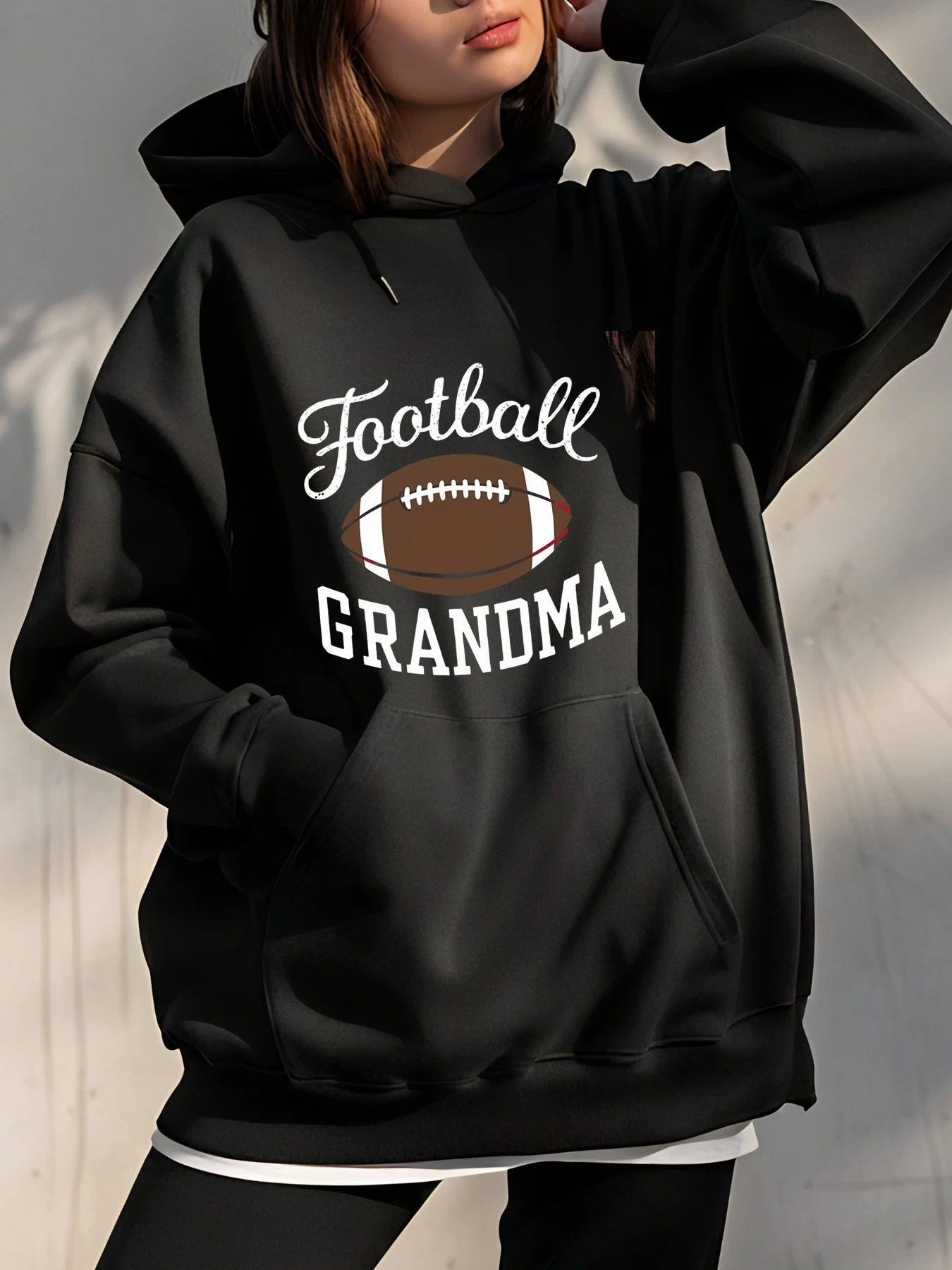 

Толстовка с капюшоном для футбольной бабушки, женская повседневная толстовка с футбольным принтом для фанатов бабушки, спортивная одежда