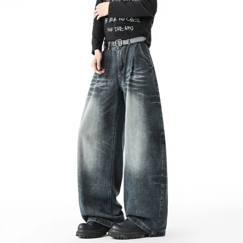 

Американские винтажные синие мужские джинсы свободного кроя с широкими штанинами, весна-лето, новые, повседневные, универсальные, спортивные, длинные брюки