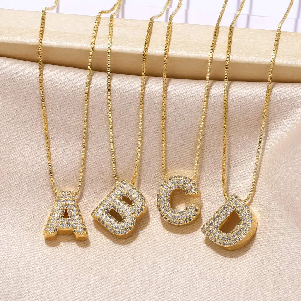 Fashion Hot Selling 26 English Letter Zircon Clavicle Chain Pendant Necklace for Women A-Z Letter Exquisite Luxury Charm Jewelry