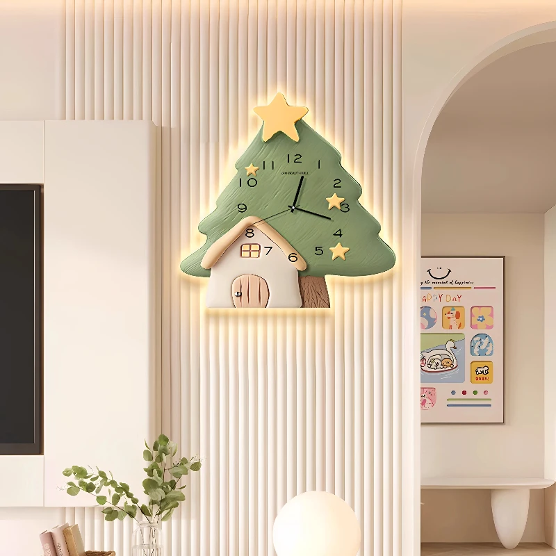 Christmas Tree Living Room Decoration Wall Clock LED Clock Corridor Mural Restaurant Wall Clock Mute Hanging Painting Watch