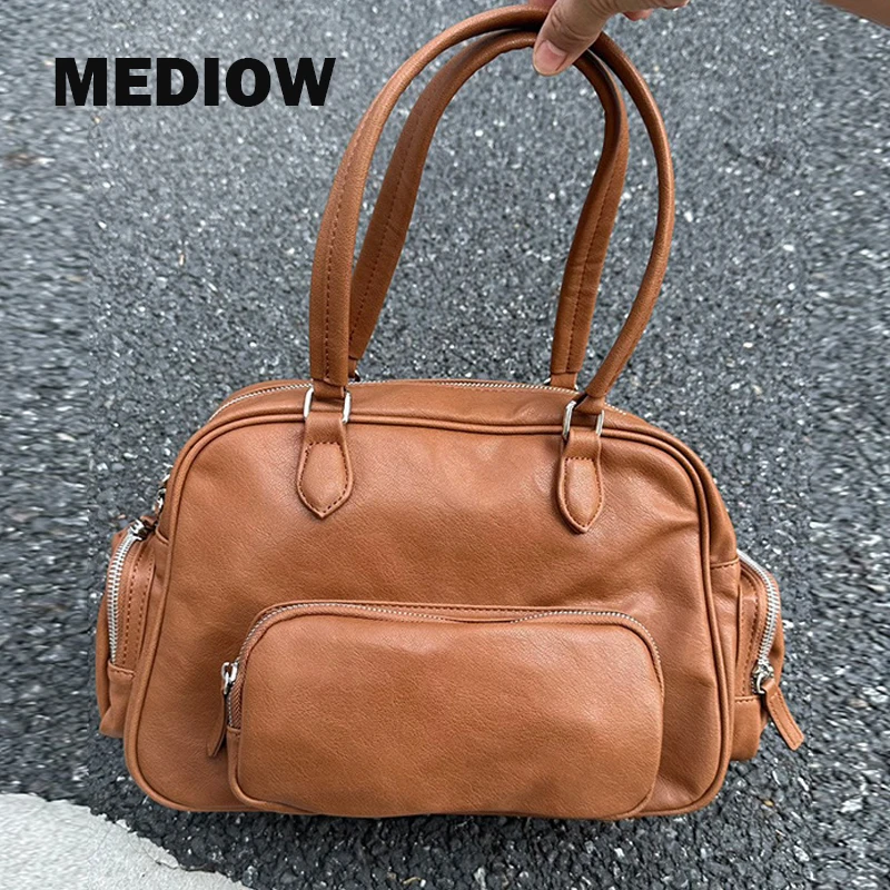 MEDIOW England Style Boston Bags For Women Luxury Designer Handbags And Purses 2024 New In PU Multiple Pockets Underarm Shoulder