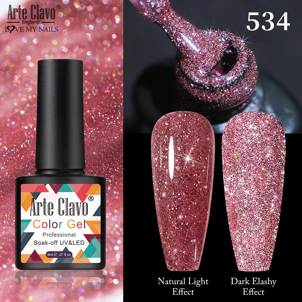 Arte clavo 8ml reflexivo glitter lantejoulas gel unha polonês para manicure semi permanente embeber fora uv diy arte brilhante unhas verniz